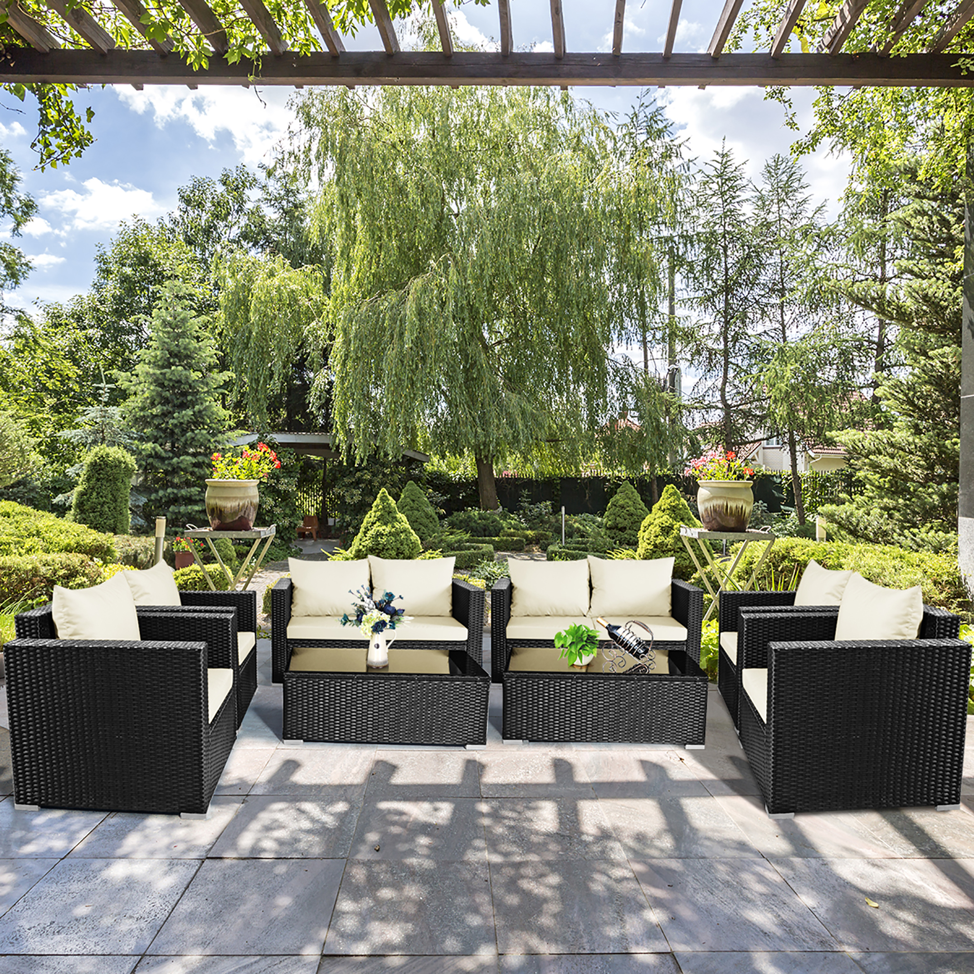 8 Piece Set: Cushioned Ratio Patio Set