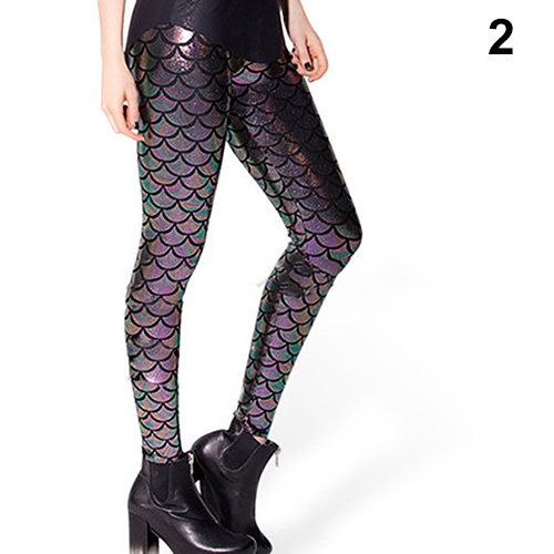 Womens Mermaid Fish Scale Printing Slim Leggings (Size M)5.77