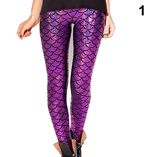 Womens Mermaid Fish Scale Printing Slim Leggings (Size L)6.56