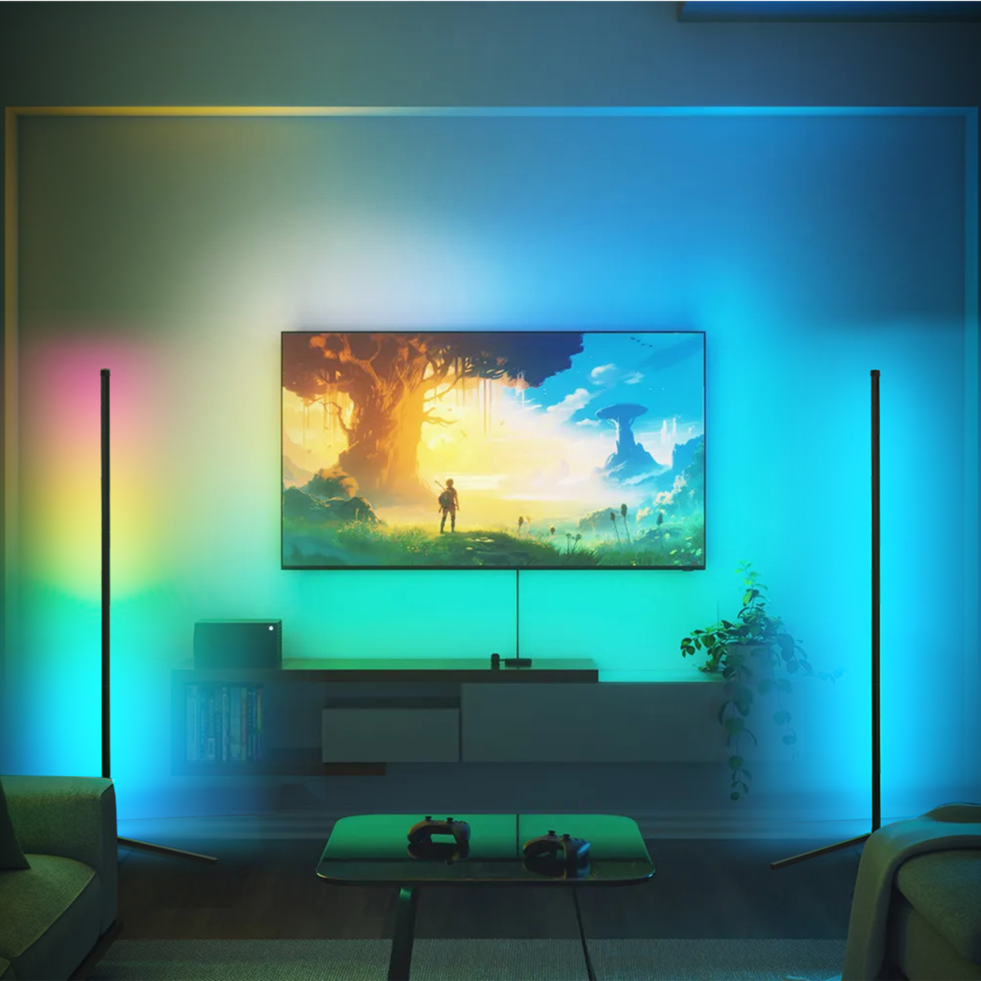 Set of 2 56” RGB Color-changing Minimalist Corner Floor Lamp