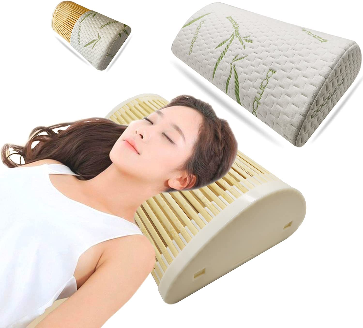 Handmade Bamboo Pillow Correction Contour Summer Cool Pillow with Pillowcase
