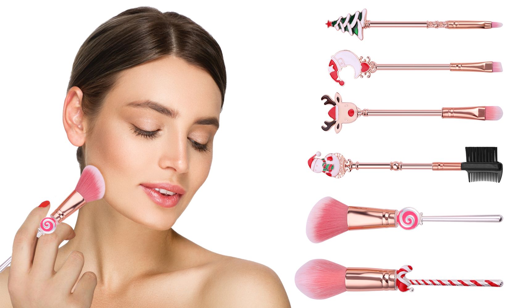 Christmas Premium Makeup Brush Gift Set With Storage Pouch (6-Piece)