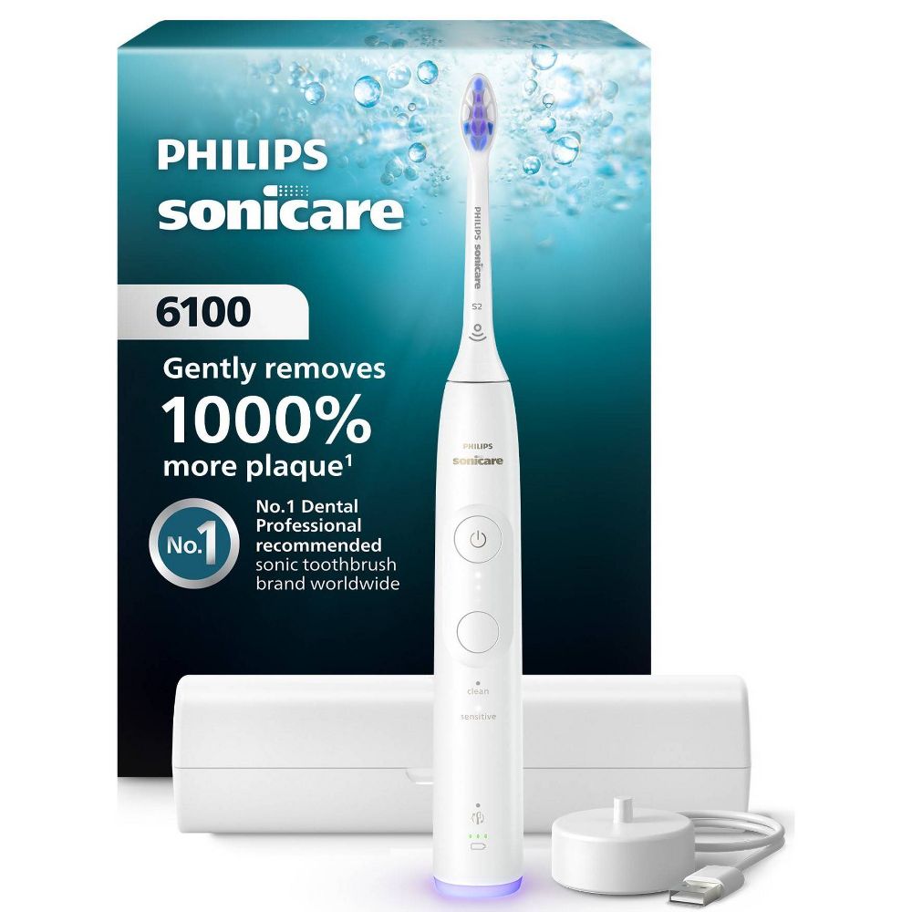 Philips Sonicare 6100 Rechargeable Electric Toothbrush with Brush Head - White