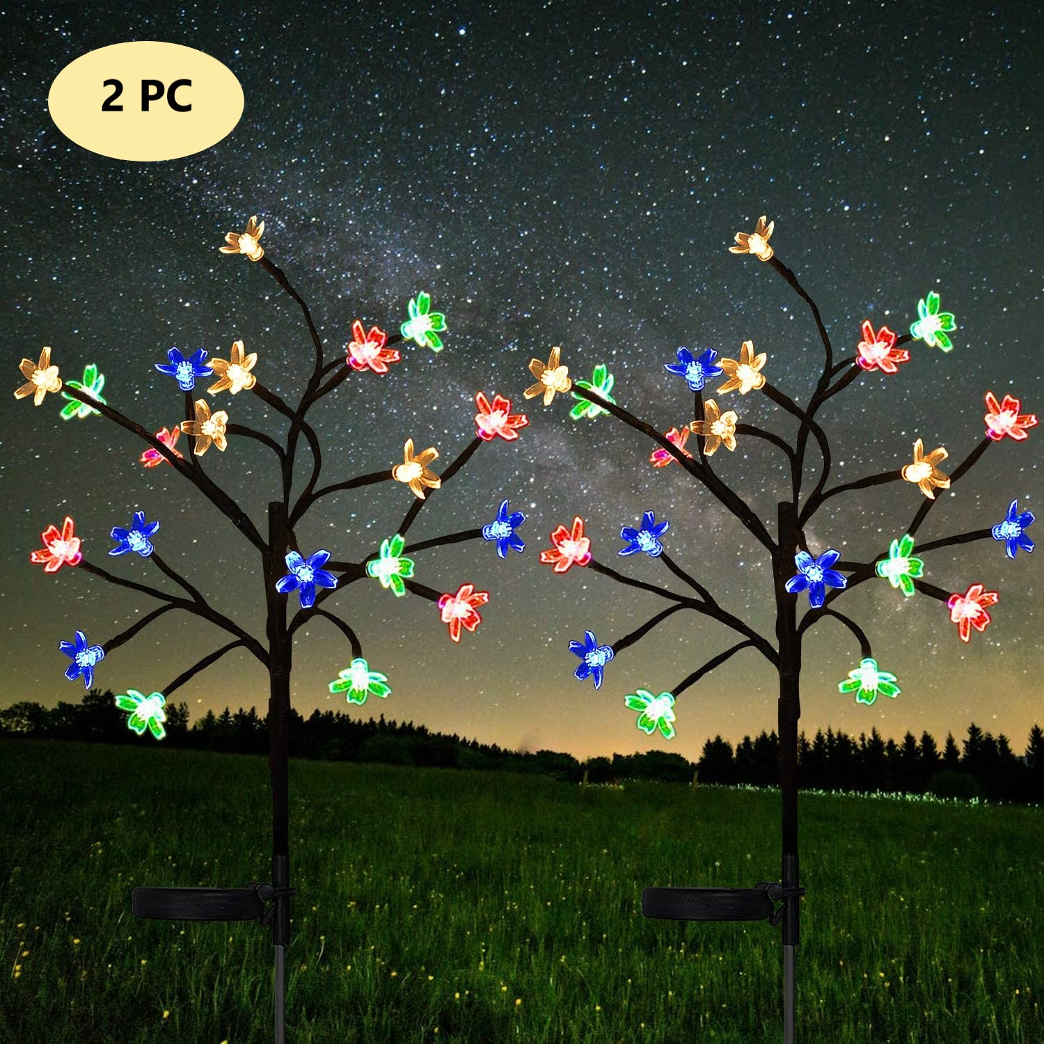 2Pcs Solar Cherry Flower String Lights