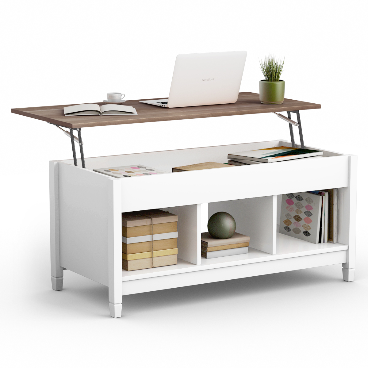 Costway Lift Top Coffee Table w/ Hidden Compartment and Storage Shelves Mod