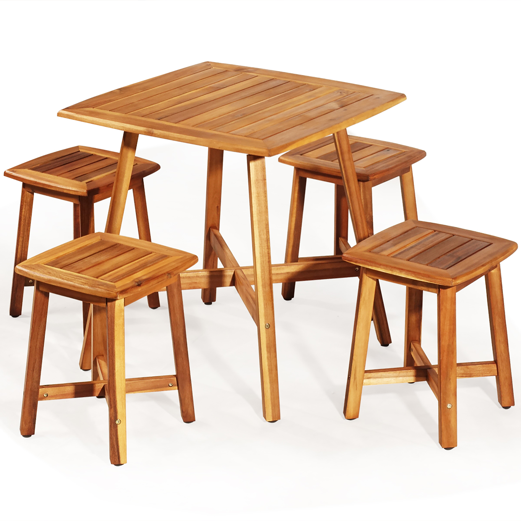 Costway 5-Piece Acacia Patio Dining Set w/Square Table & 4 Stools