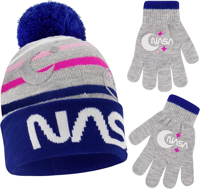 Girls Winter Hat With Kids Gloves Set, Nasa for Ages 4-7