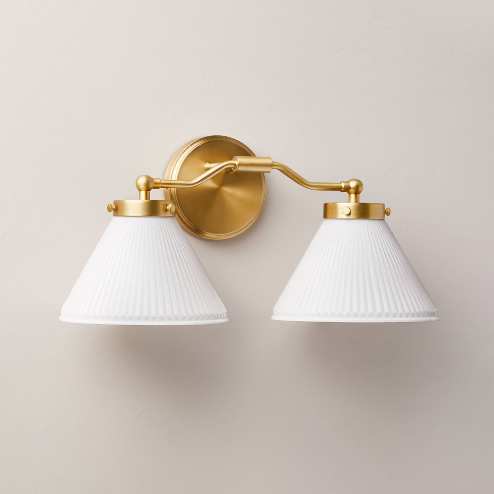 Reeded Milk Glass 2-Bulb Vanity Wall Sconce Brass Finish - Hearth & Hand™ w