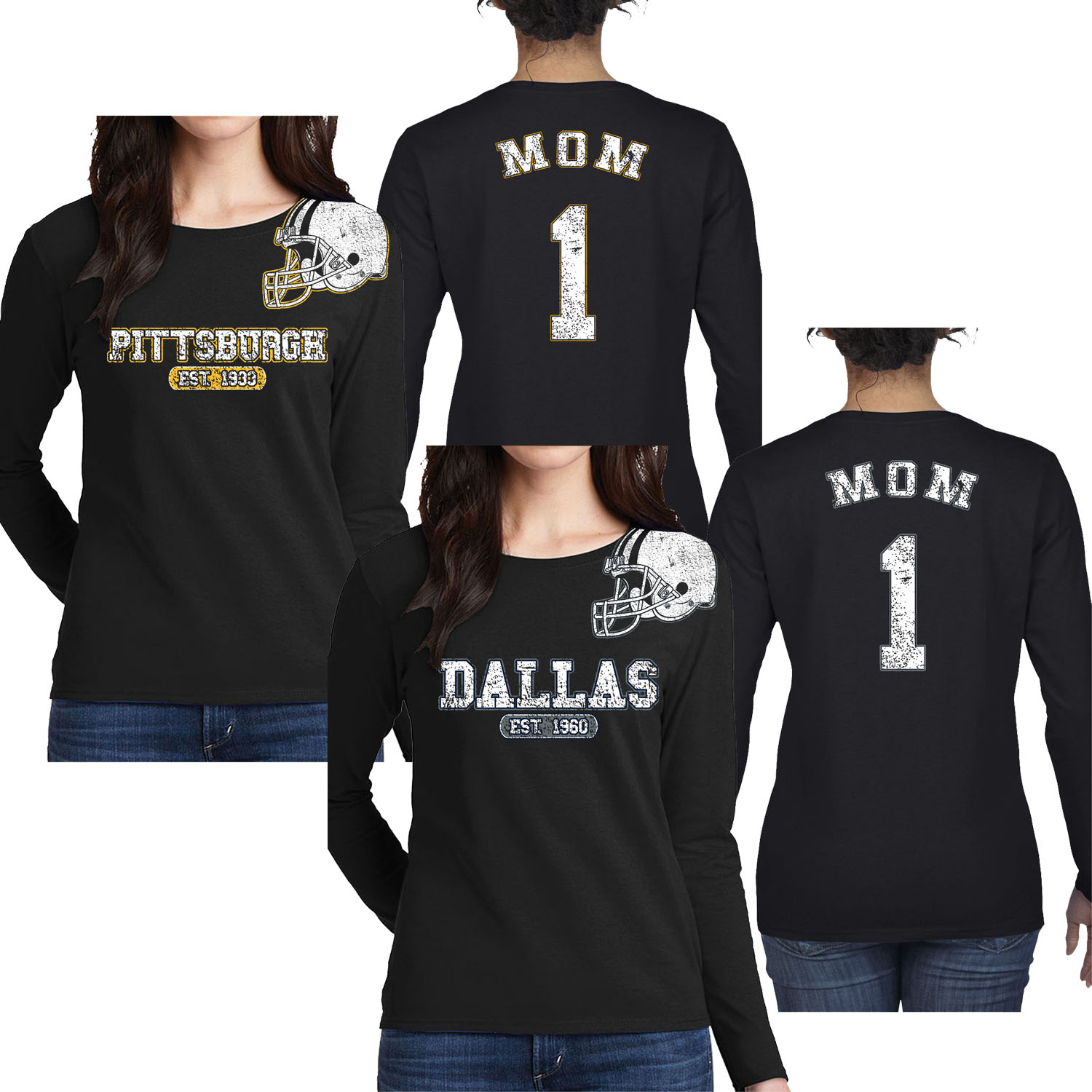 Women's Mom #1 Awesome Football Helmet Long Sleeve Shirts
