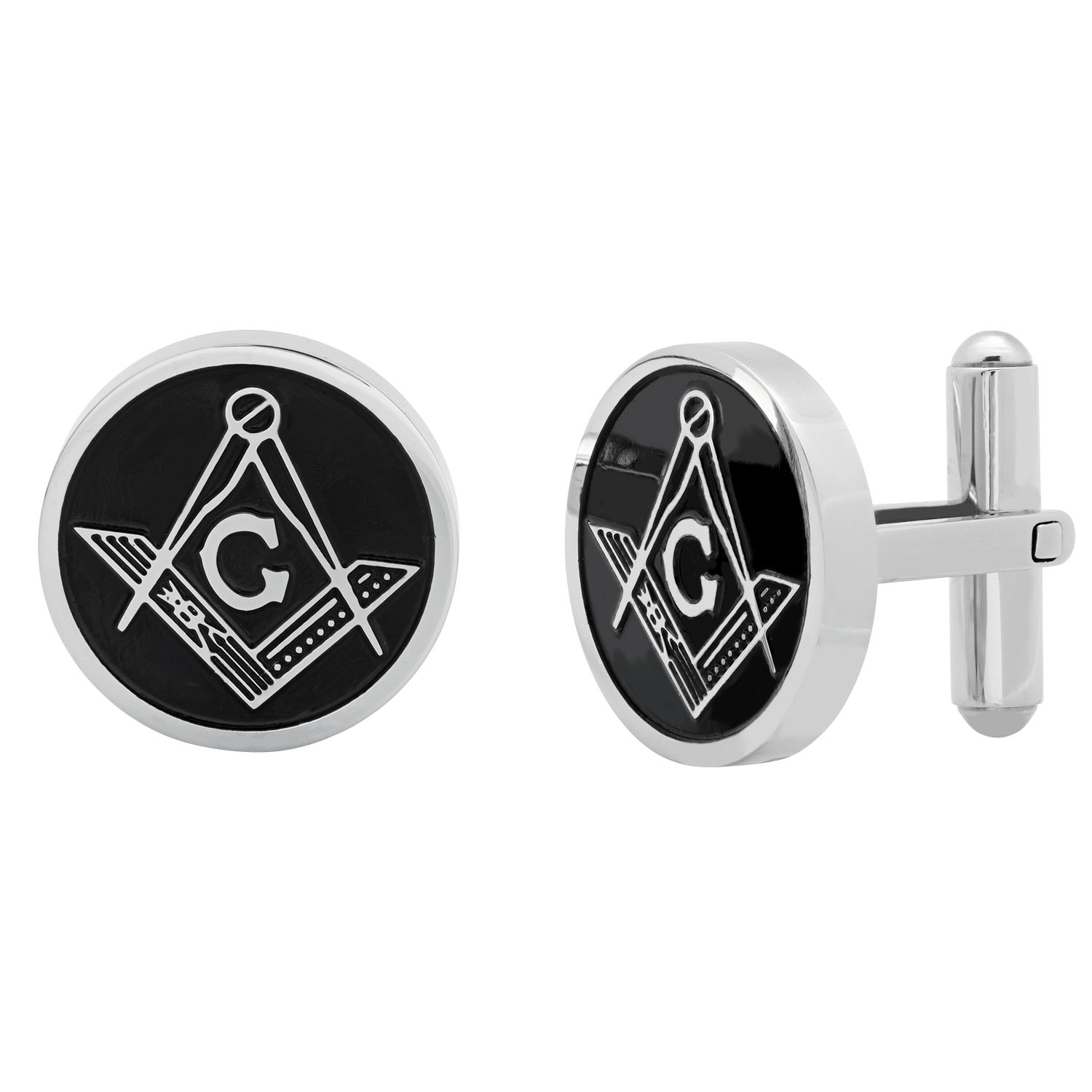 Men's black ip and Stainless Steel Masonic Cufflinks