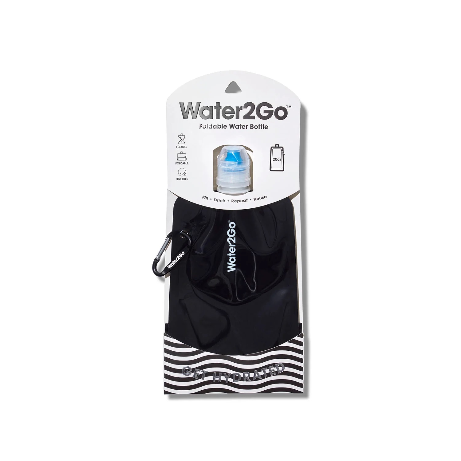 Water2Go 20 Oz Foldable Water Bottle With Spout & Clip