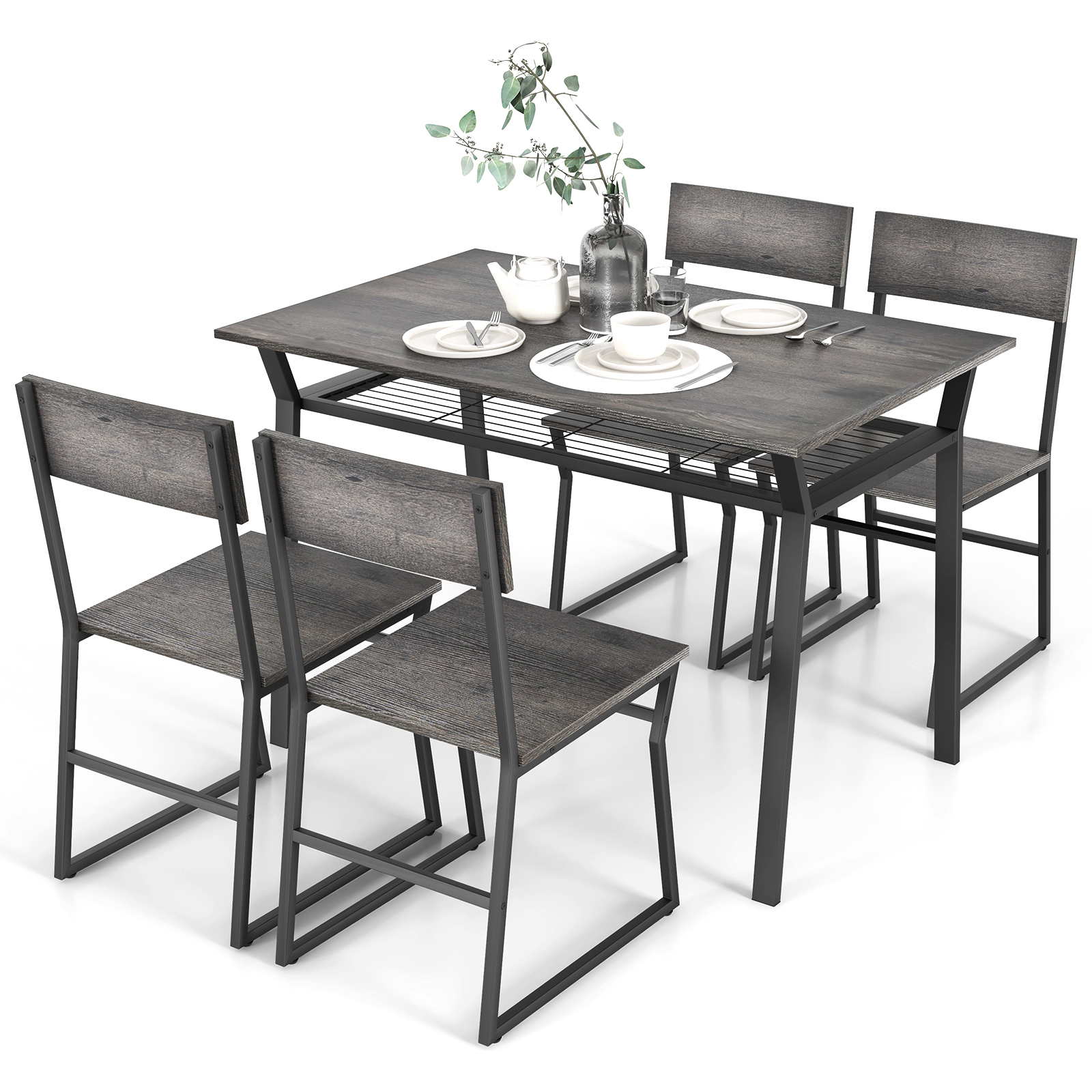 Costway 5 Piece Dining Table Set Industrial Rectangular Kitchen Table with 4 Chairs