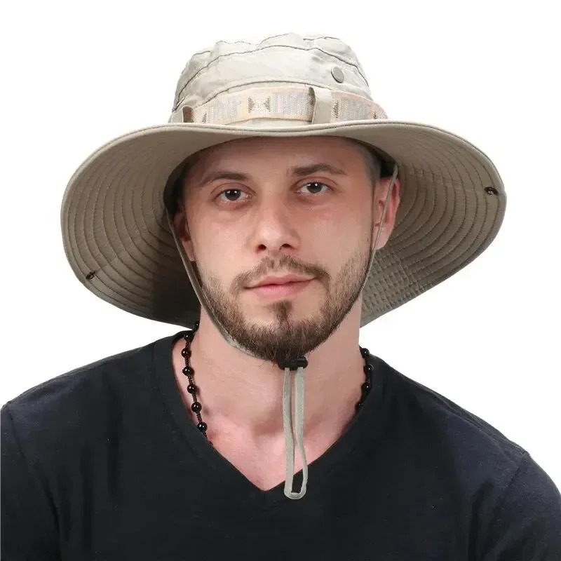 2-Pack Men Outdoor UV Protection Wide Brim Fisherman Hat Sunscreen Cap