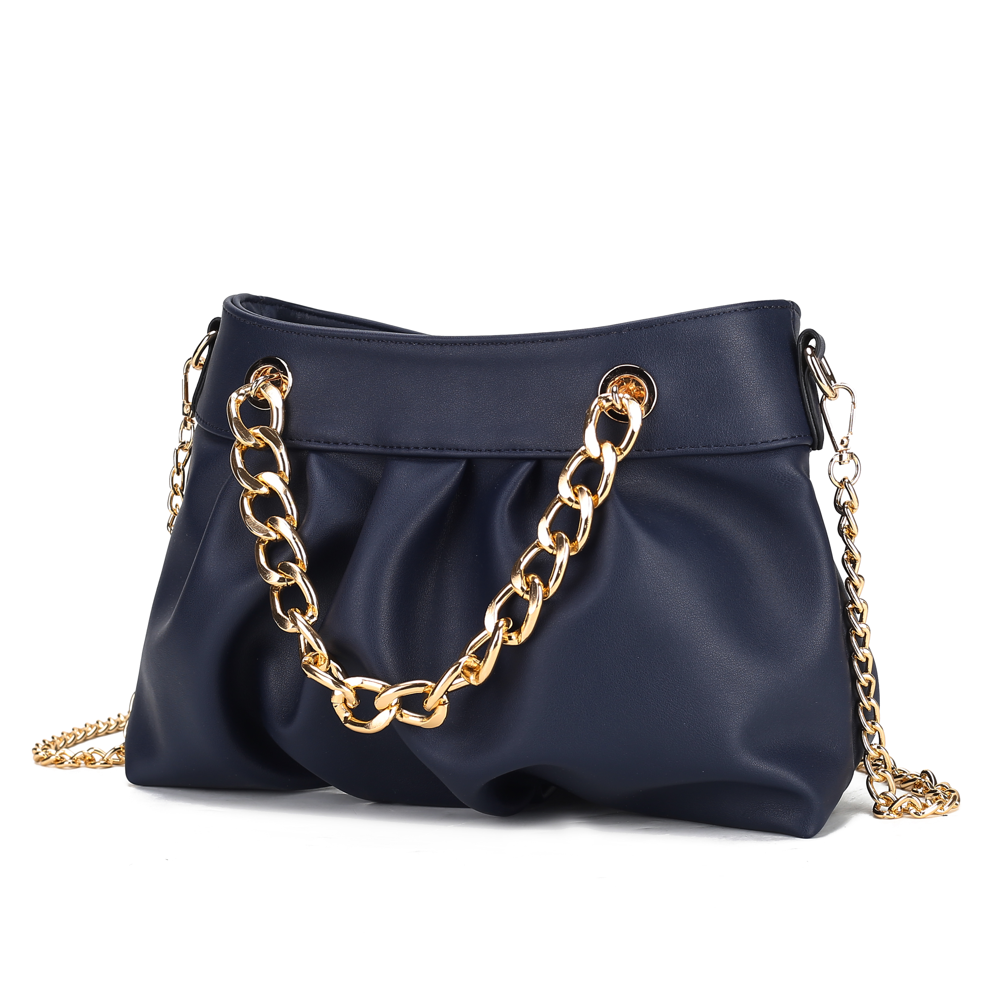 MKF Collection Marvila Minimalist Vegan Leather Chain Ruched Shoulder Bag by Mia K