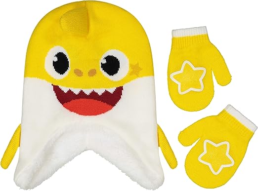 Nickelodeon Boys' Winter Hat and Mittens Set, Baby Shark Toddler Beanie for Ages 2-4