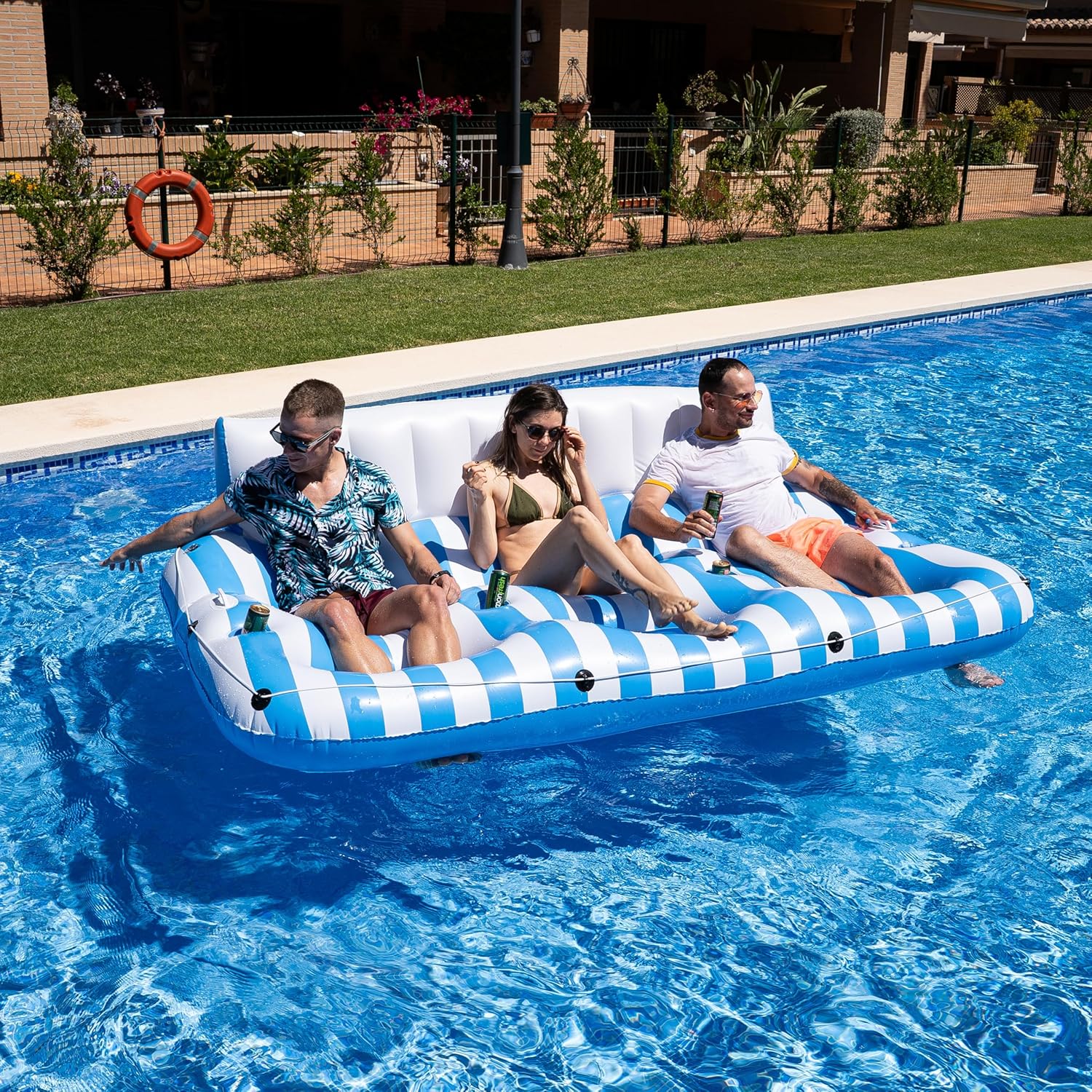 Inflatable Pool Floats Adults, 3 Person Tanning Pool Float Lounger Chair with Handles