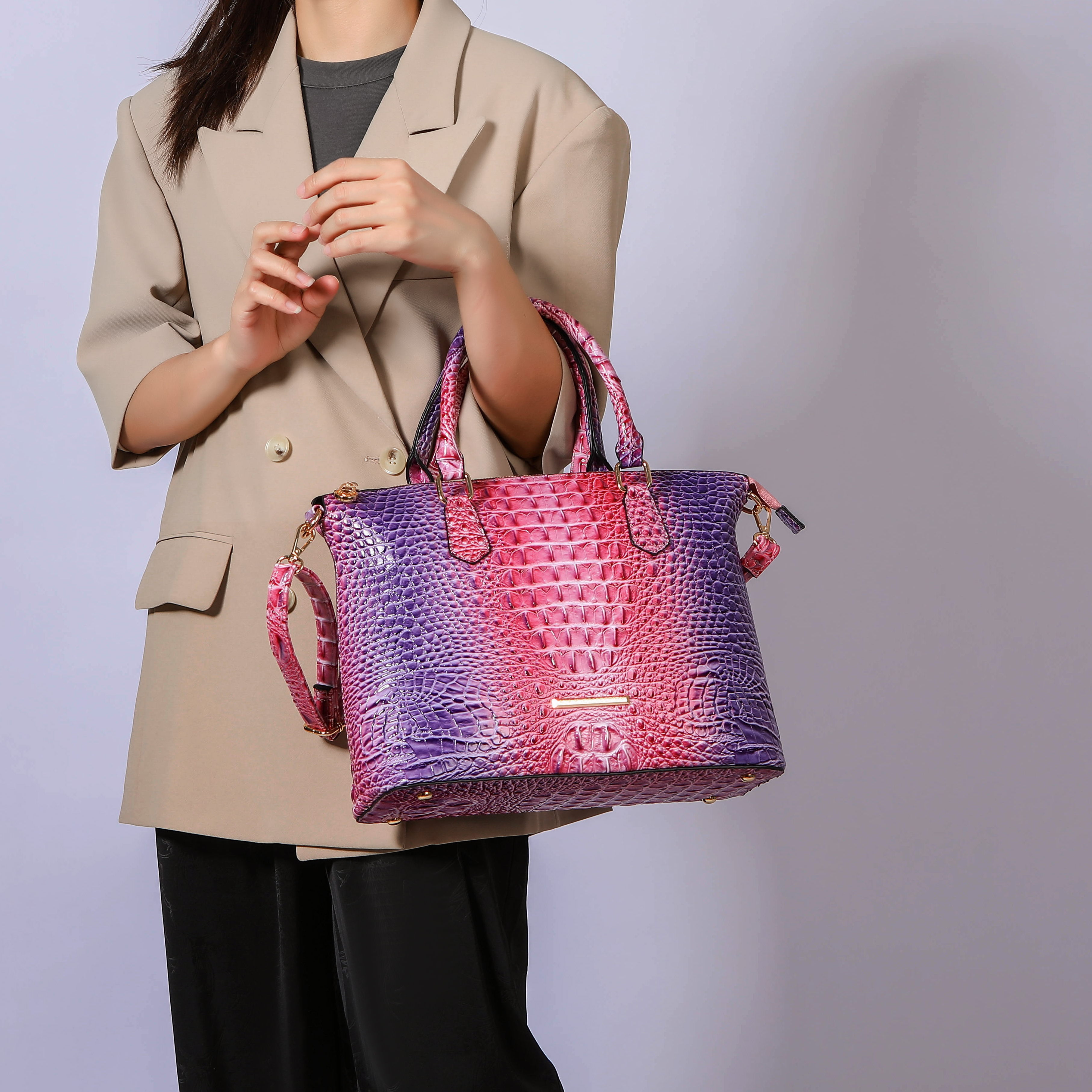 MKF Collection Frankie Gradient Rainbow Faux Crocodile-Embossed Women’s Satchel Bag & Matching Wallet by Mia K
