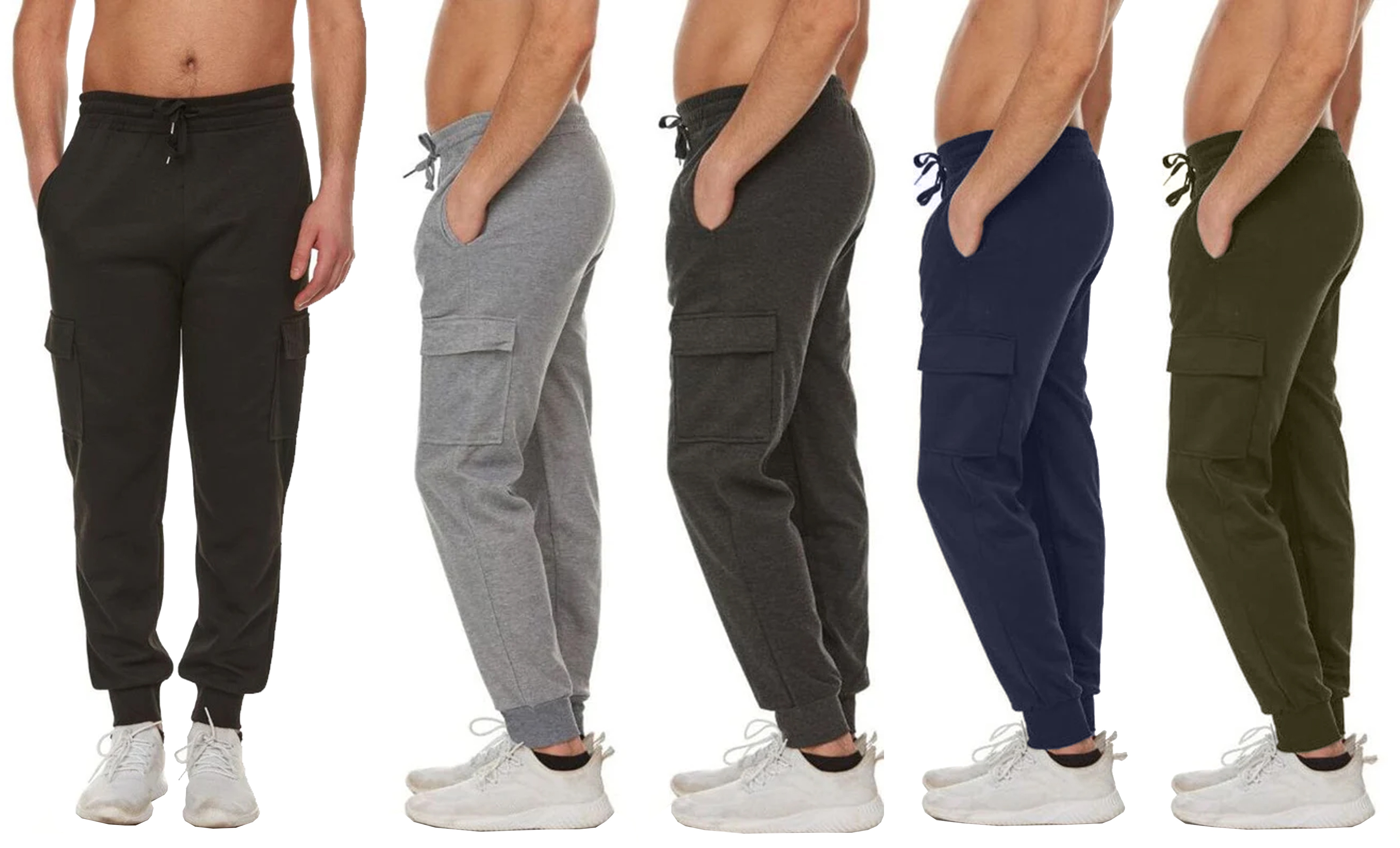 3-Pack Men's Slim Fit Fleece Jogger Sweatpants with Velcro Cargo Pockets (S-2XL)
