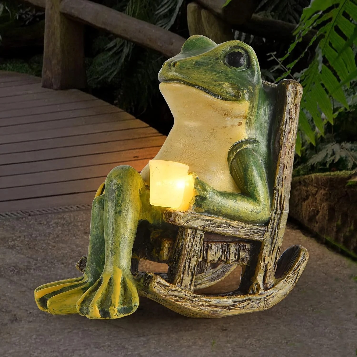 Miniature Frog Garden Statue With Solar Light