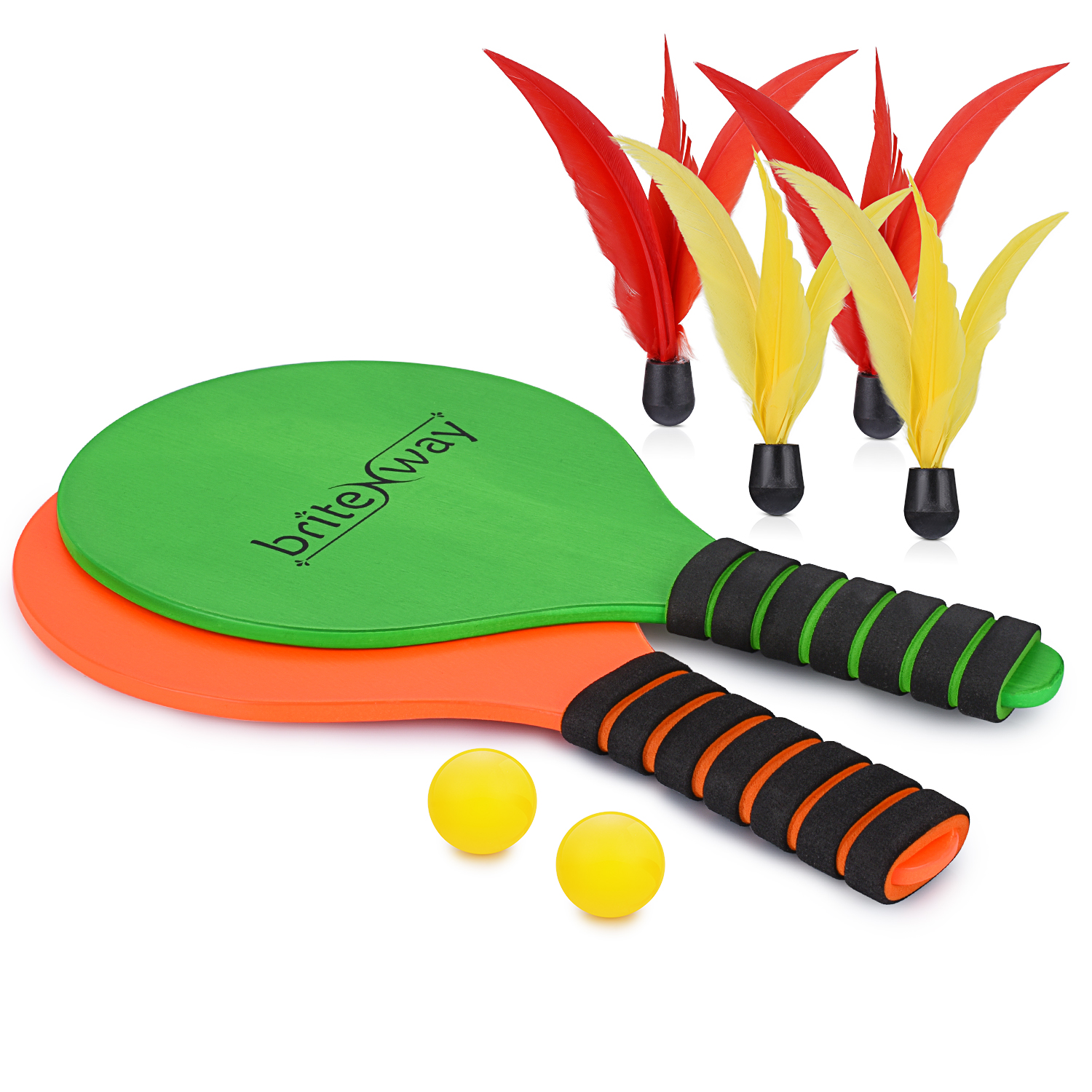 Paddle Ball Game Bundle W 2 Wooden Racket Paddles Indoors