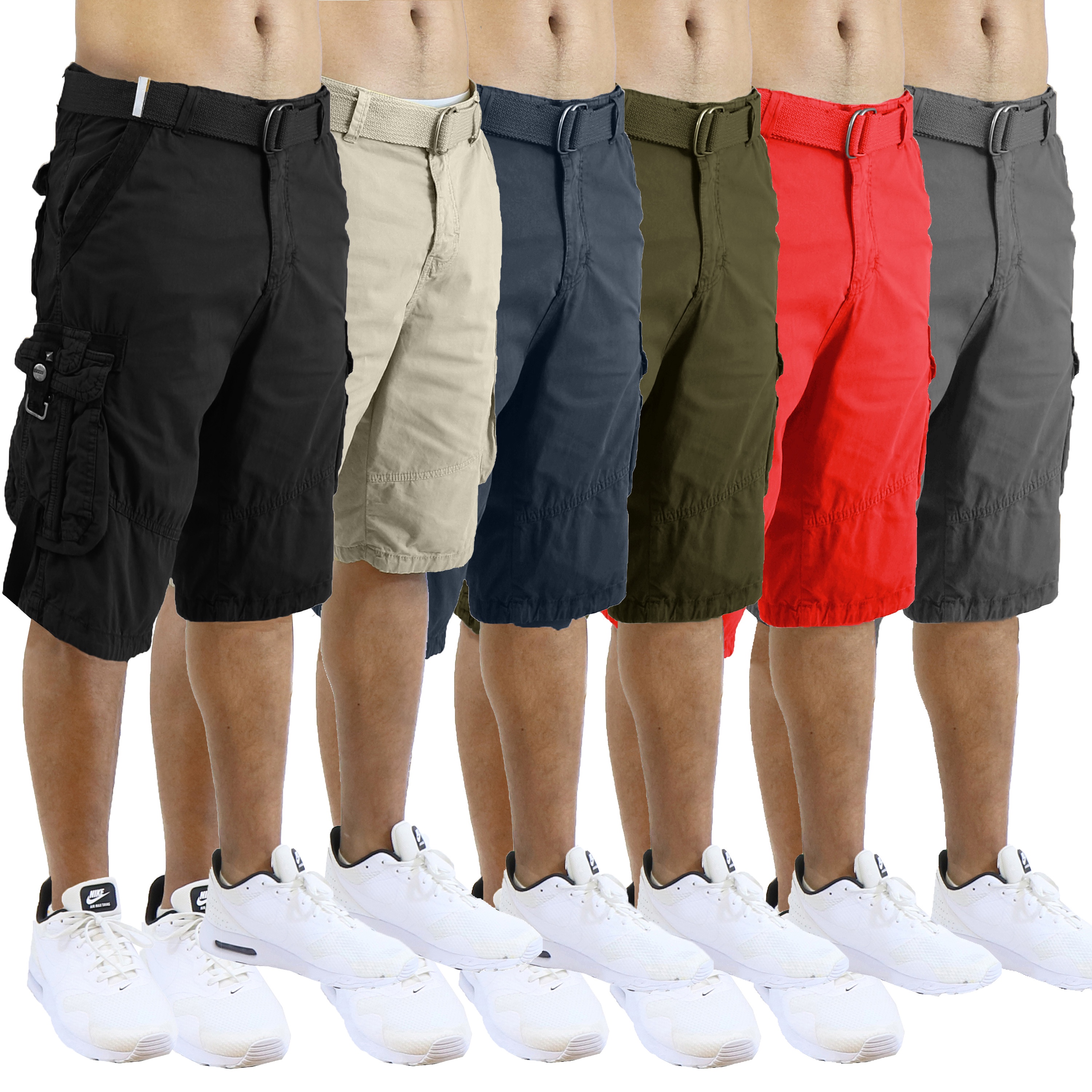 2-Pack Men's Distressed Cotton Cargo Shorts With Belt (Size 30-42)