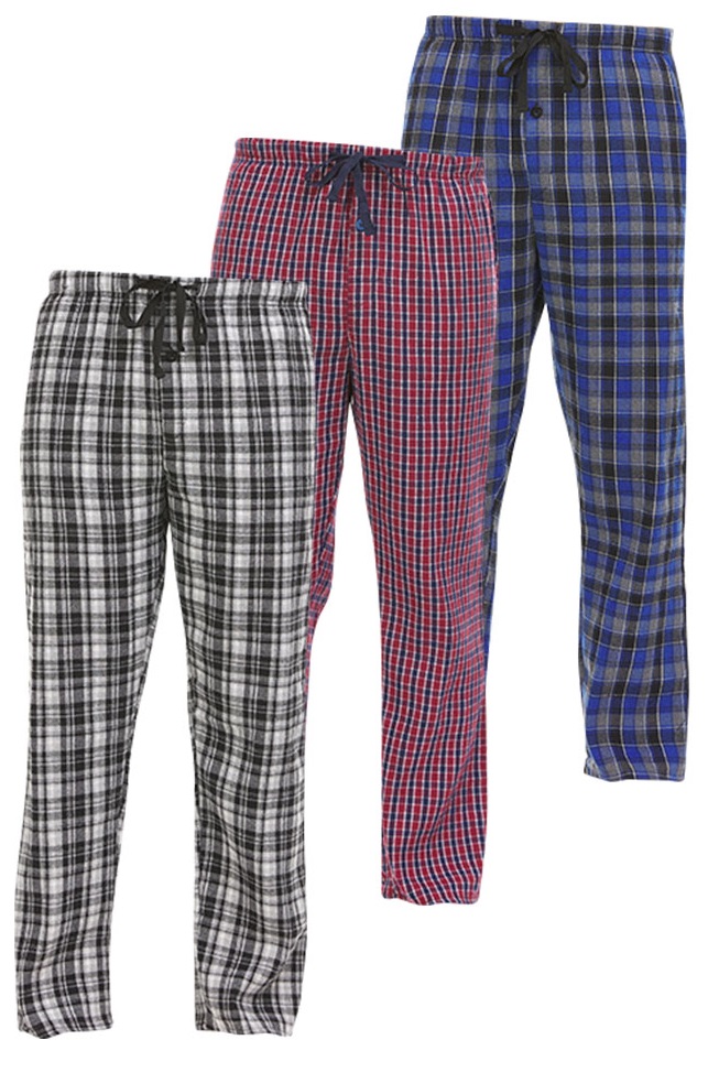 3-Pack Men's Cotton Flannel Plaid Pajama Pants with Pockets