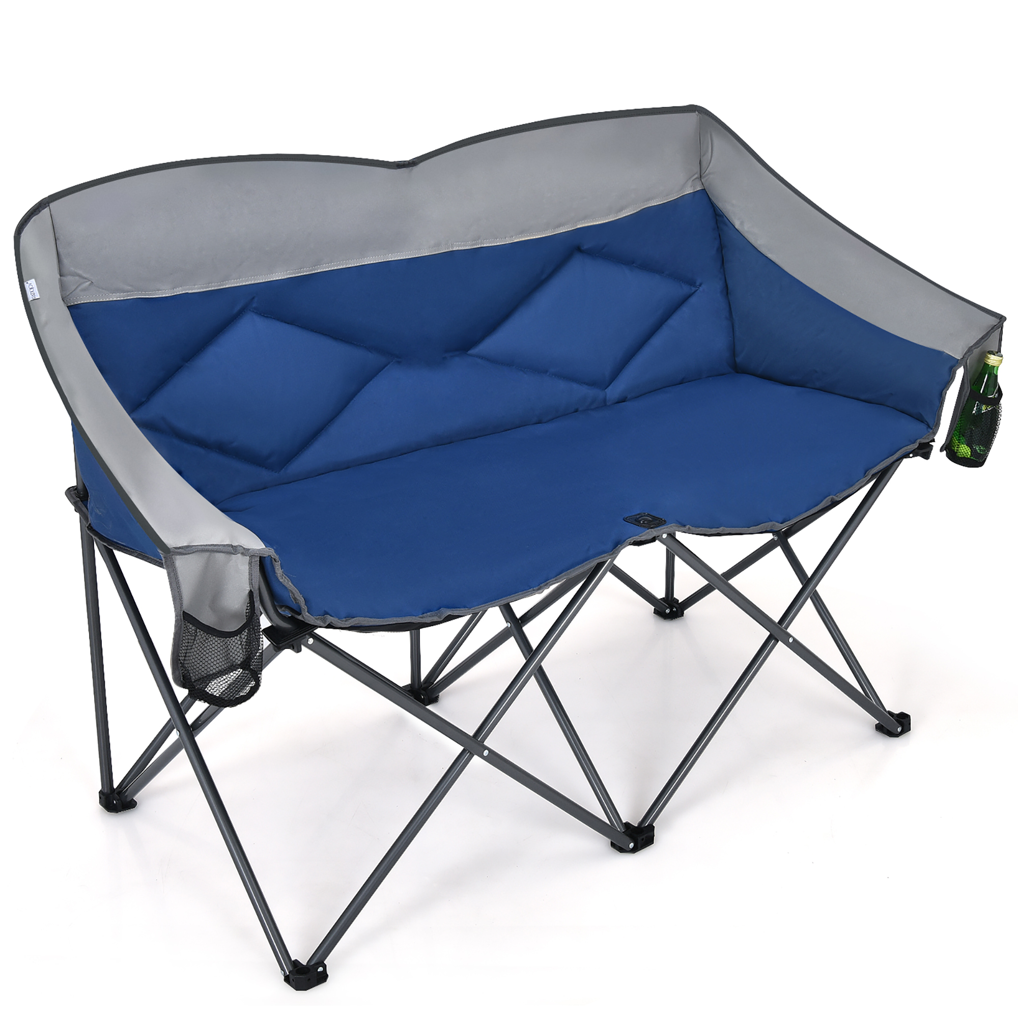 Costway Folding Camping Chair Loveseat Double Seat w/ Bags & Padded Backrest