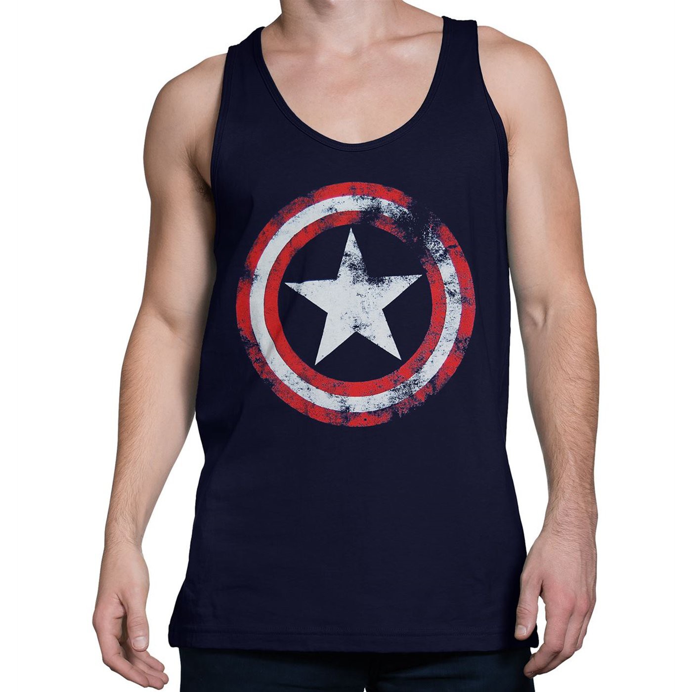 Captain America Distressed Navy Blue Tank Top