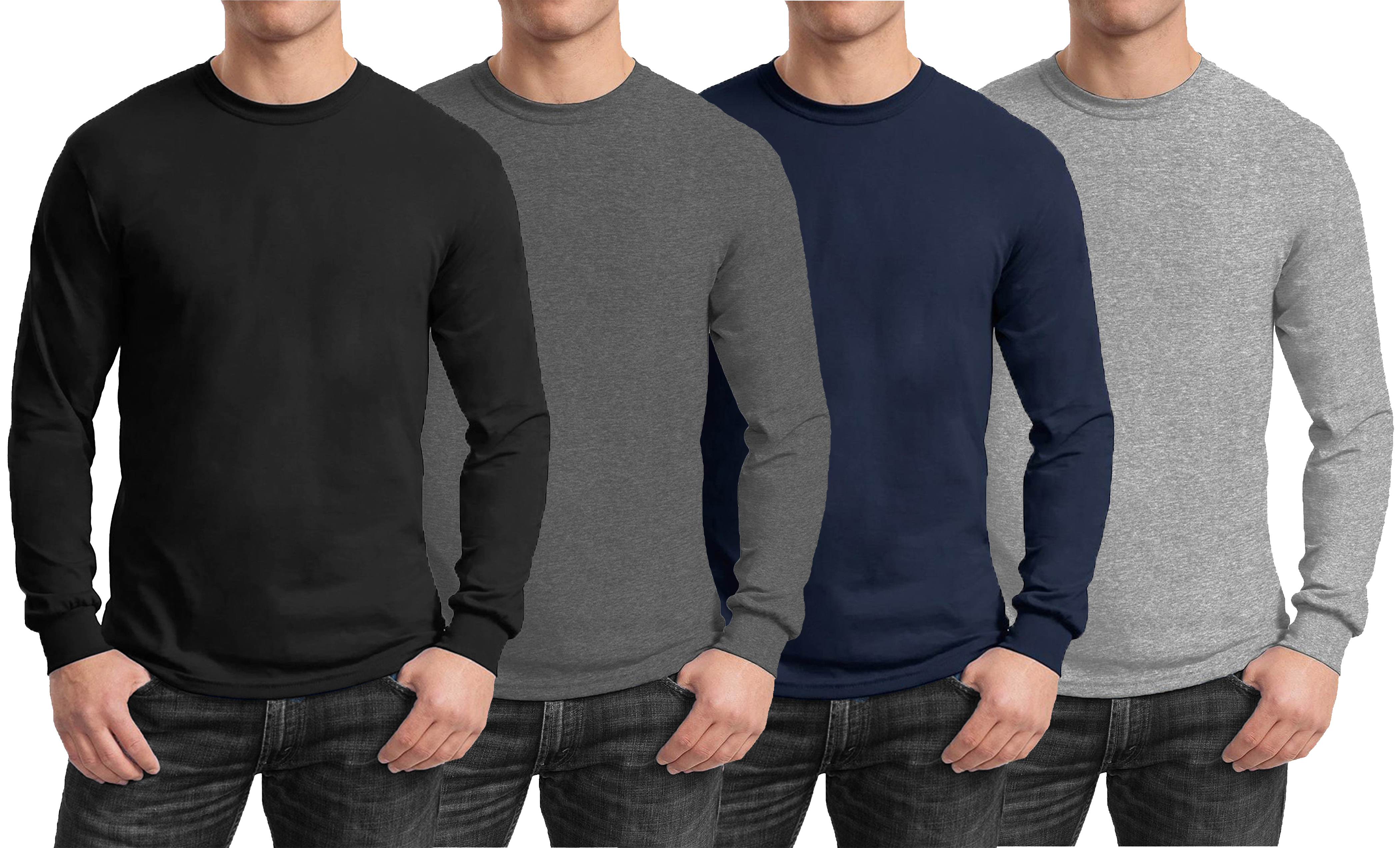Men's 4-Pack Lightweight Long Sleeve Crew Neck Shirt (Sizes, S-3XL)