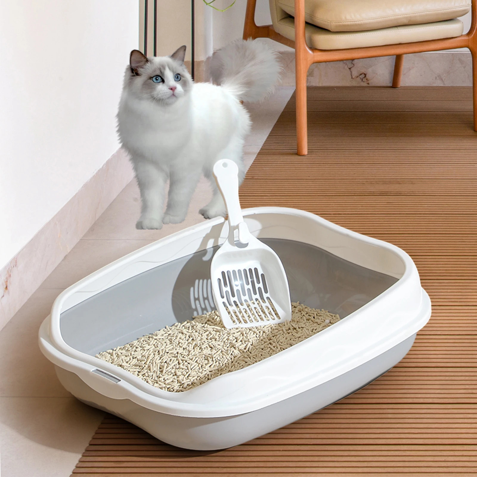 Litter Box Spatter-proof Cat Toilet Large Kitten Cleaning Supplies Large Cat Poop Bowl Pet Bupplies