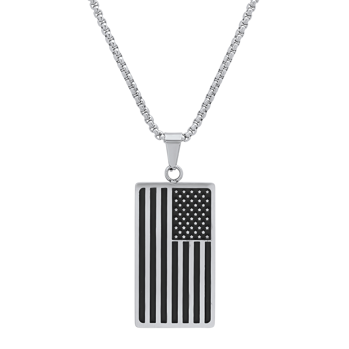 Men's Black IP Stainless Steel American Flag Dog Tag Pendant – Patriotic Necklace
