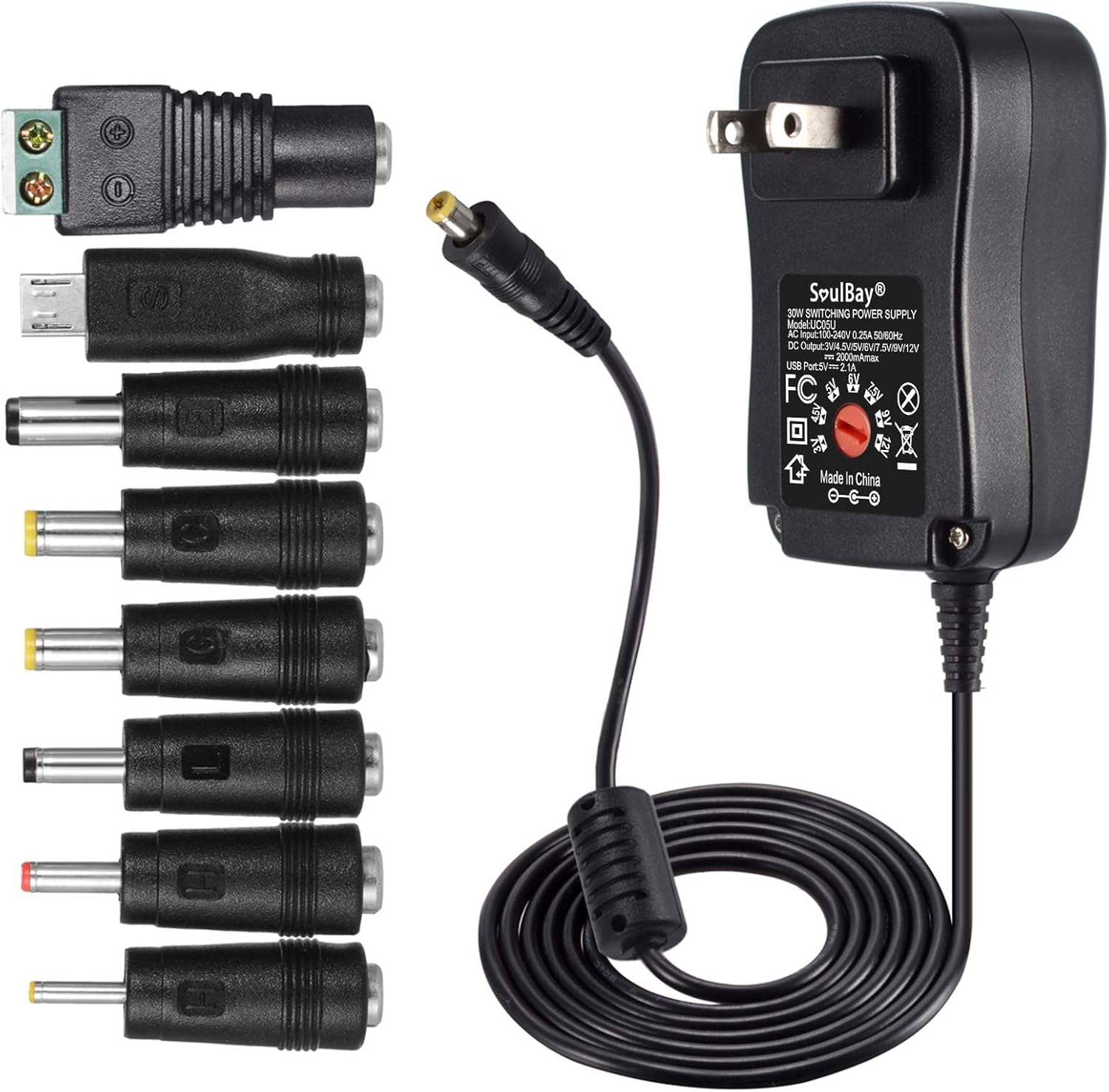 30W 12V Power Supply Universal AC DC Adapter Charger with Adjustable Output 5V 9V 3V 6V 4.5V 7.5V 12 Volt