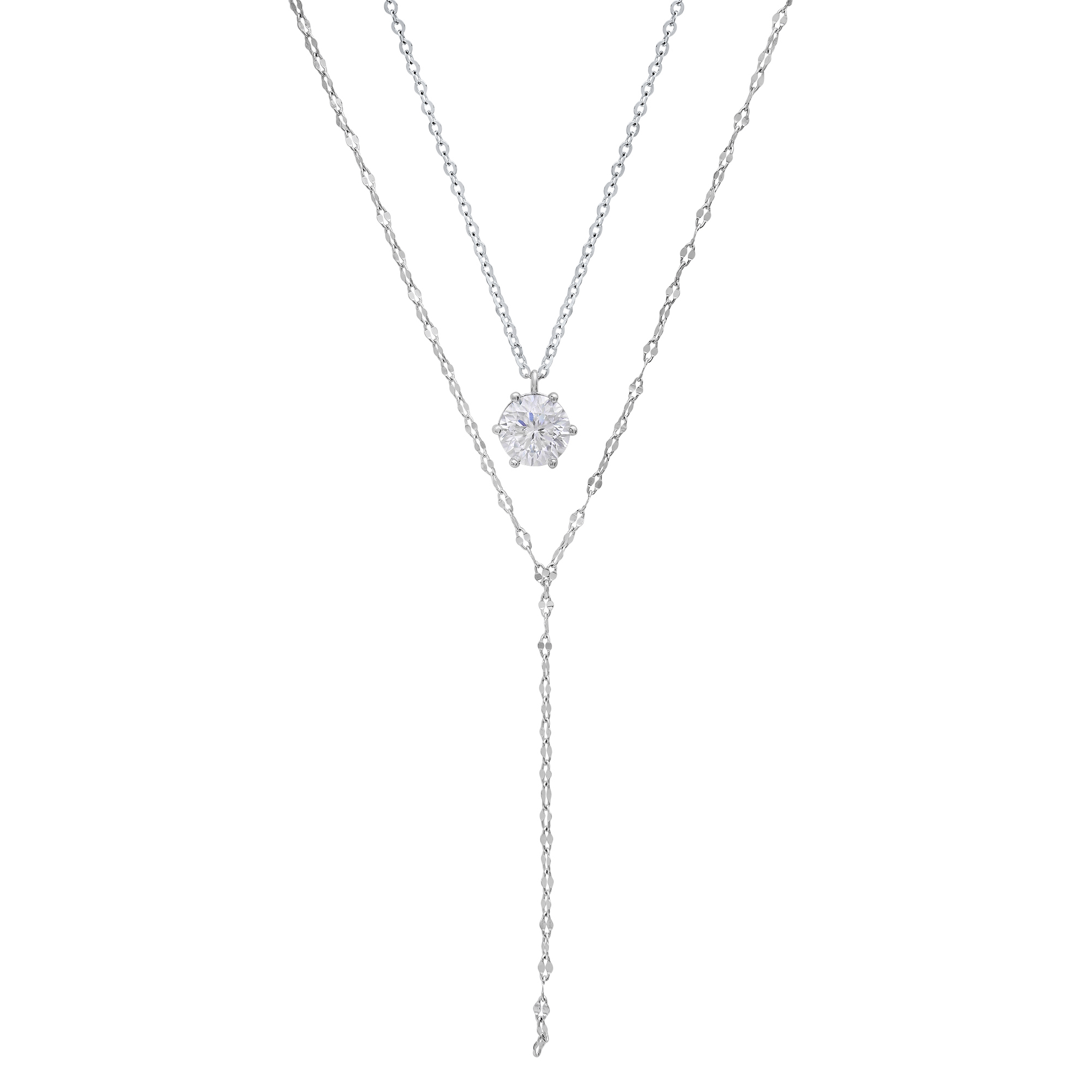 Sterling Silver 6 Prong Moissanite Diamond Layered Necklace 1 CTTW