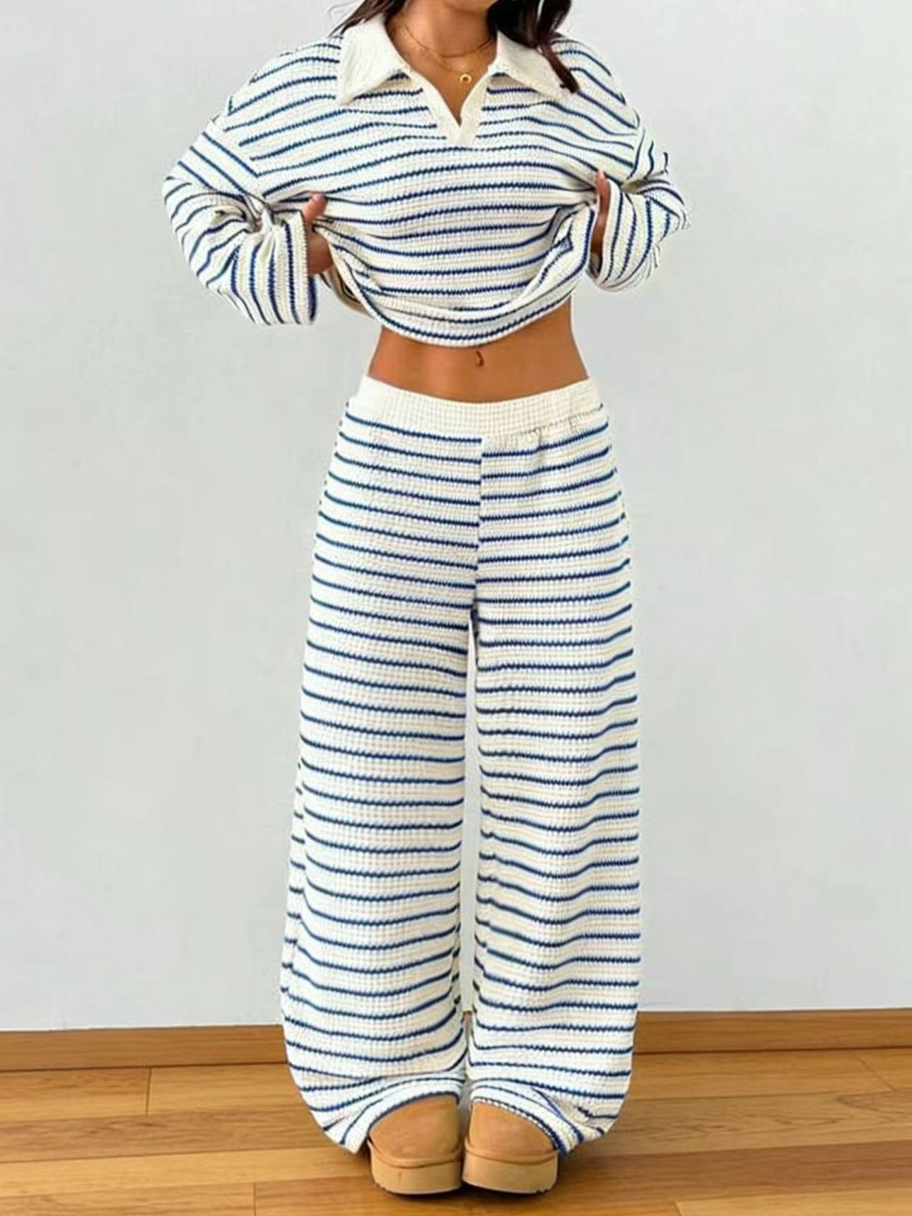 Women's 2 Piece Striped Print Lounge Set