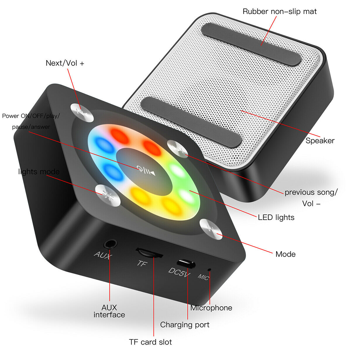 LED lights Wireless Speaker for iPhone/iPad/Tablet/Laptop