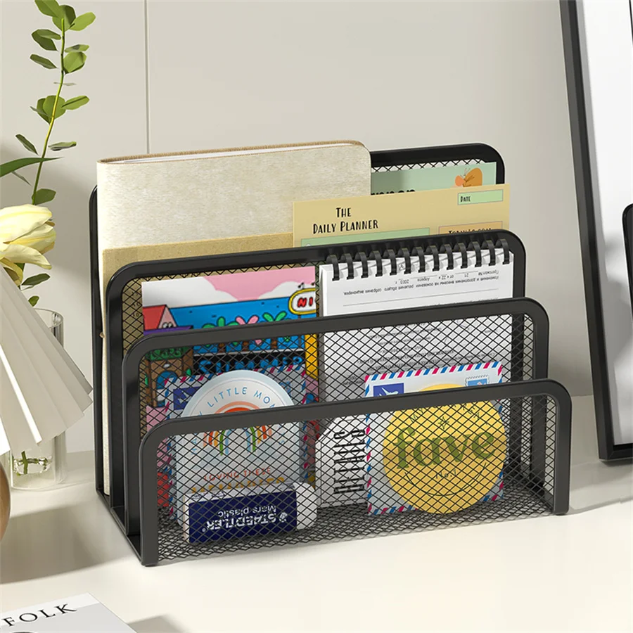3-Tier Mesh Desk Organizer – Black Metal Paper Tray & Document Holder for Office