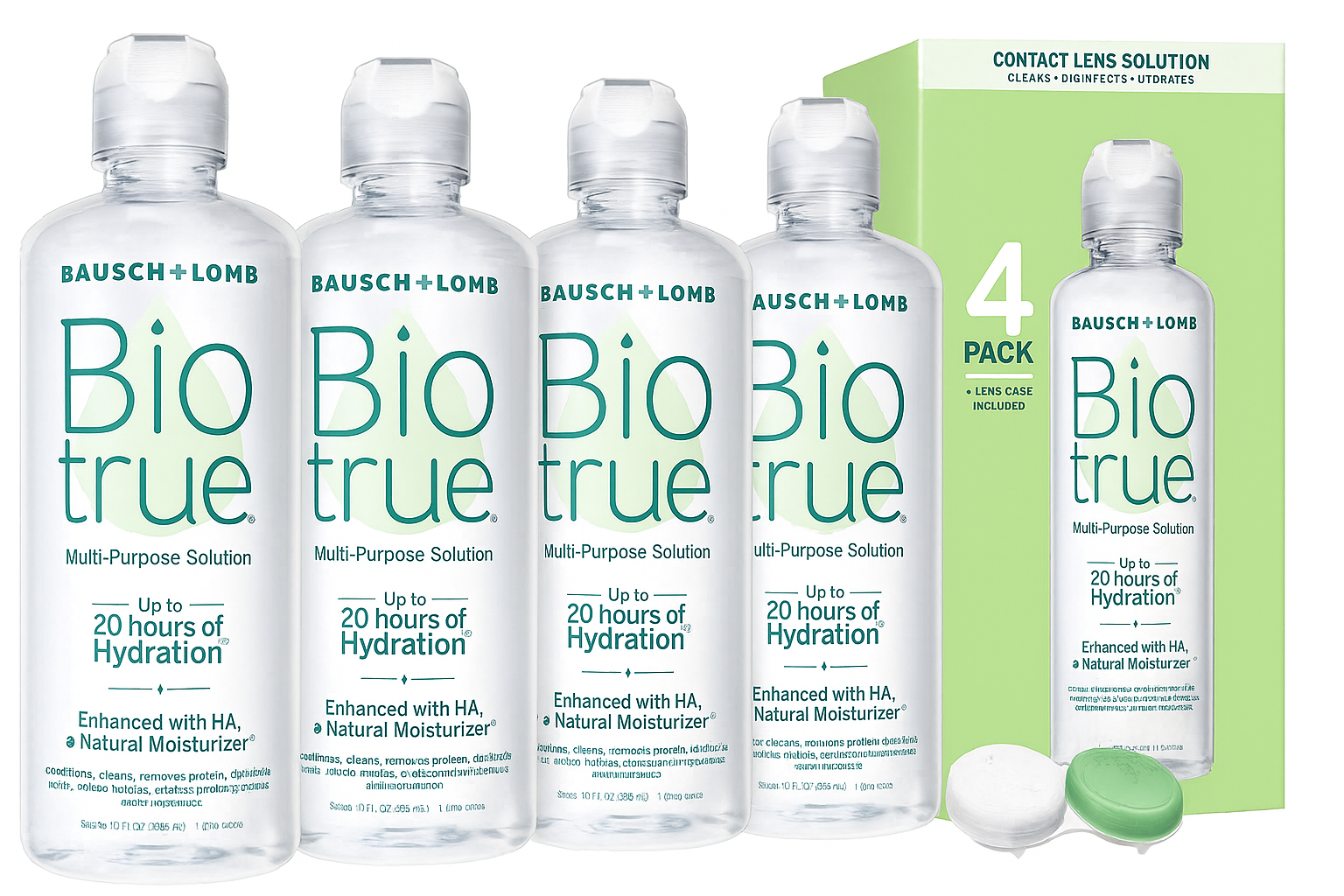 4 Pack Biotrue Contact Solution, Multi-Purpose Solution with Lens Case 10 Fl Oz