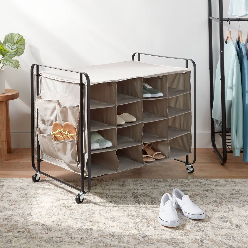 4 Tier Rolling Cubby Shoe Rack Gray - Brightroom