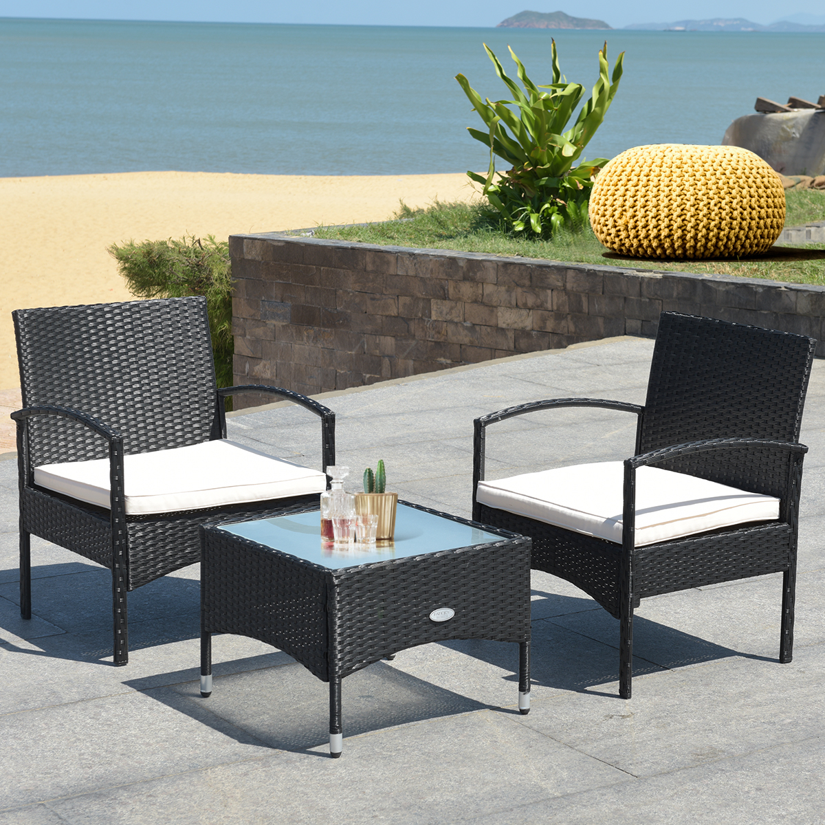 3 Piece Set: Patio Set With Cushions