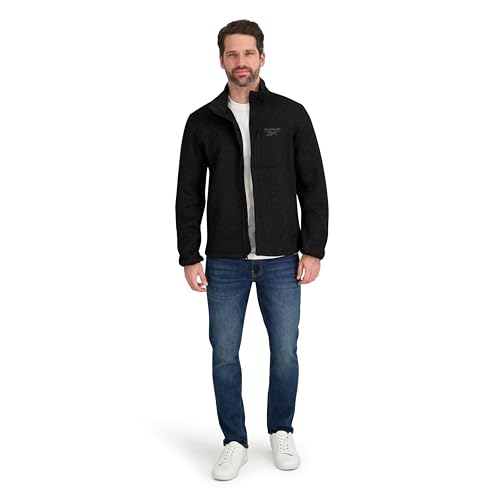 OMRB1530 REEBOK MEN'S MOCK NECK ZIP-UP TEXTURED FLEECE SHELL JACKET XL -BLACK - New