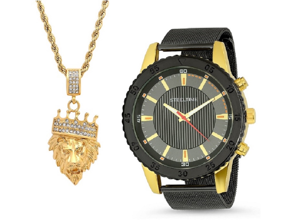 Pendant & Watch Set W/ Lion Head Crown Pendant