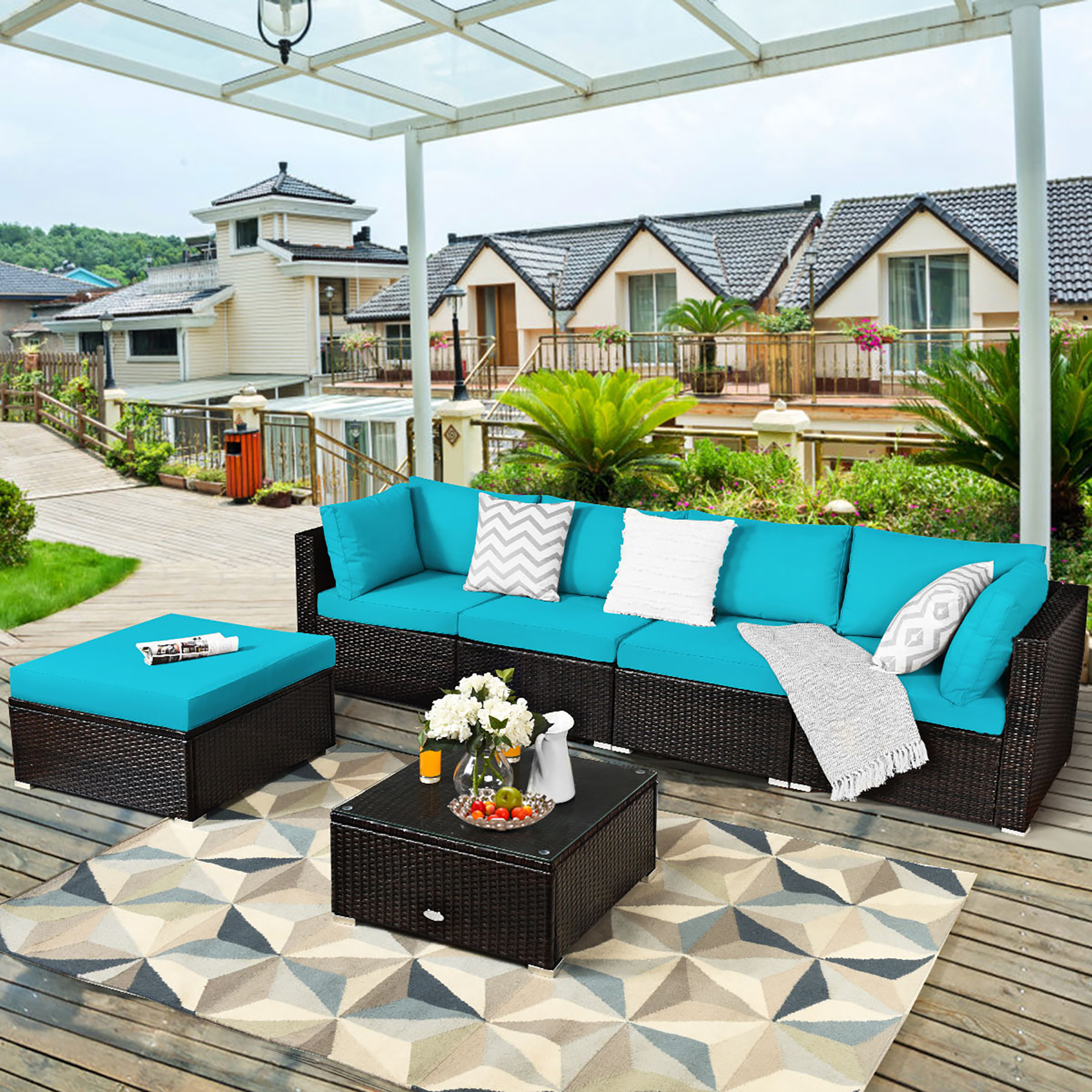 6 Piece Set: Outdoor Patio Rattan Sectional