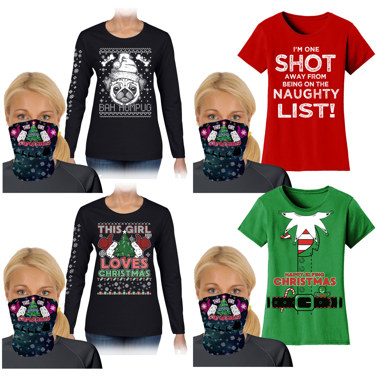 Women's Funny Christmas T-Shirts and Long Sleeve with Gaiter