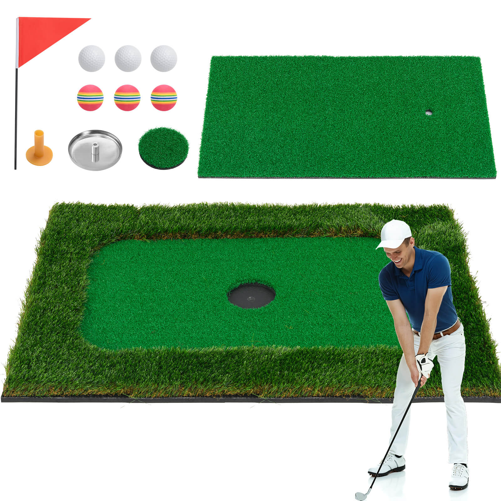 Costway Rectangular Floating Golf Green for Pool Includes Golf Hitting Mat 6 Golf Balls