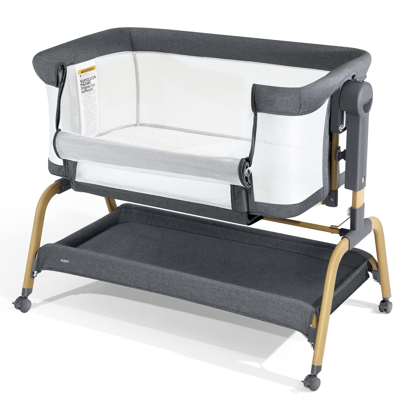 ANBEL 3 IN 1 BABY BASSINET BEDSIDE BASSINET FOR BABY - GRAY - New