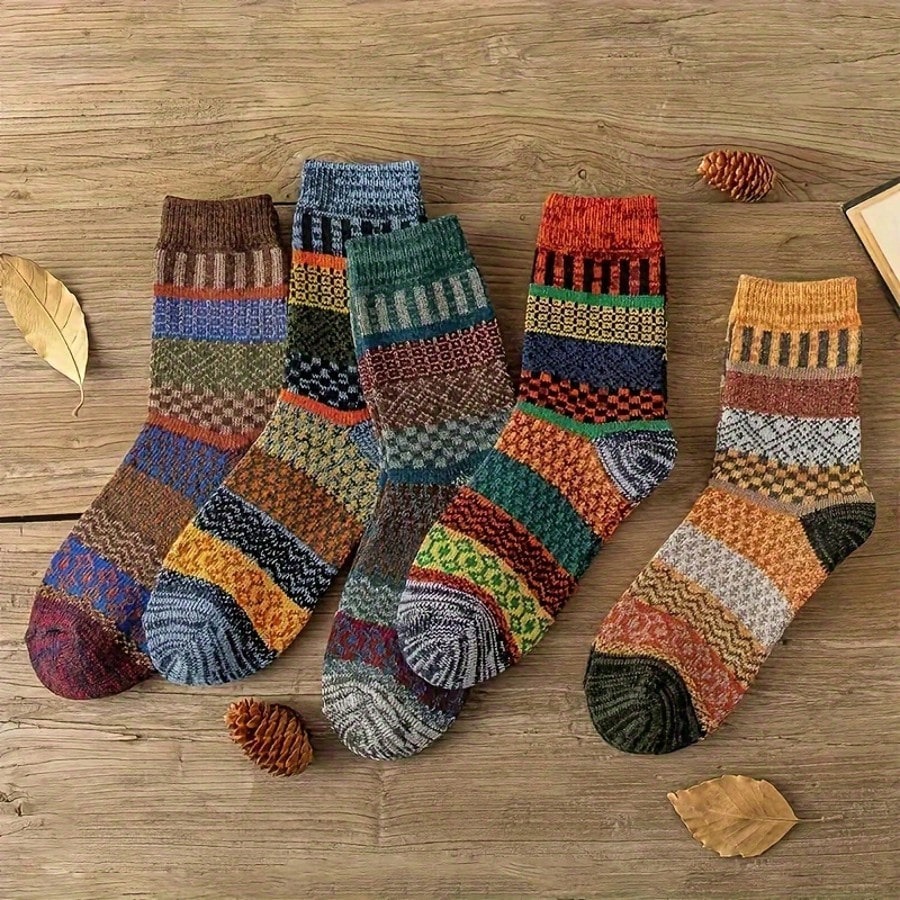 5 Pairs Retro Autumn And Winter Towel Tube Socks