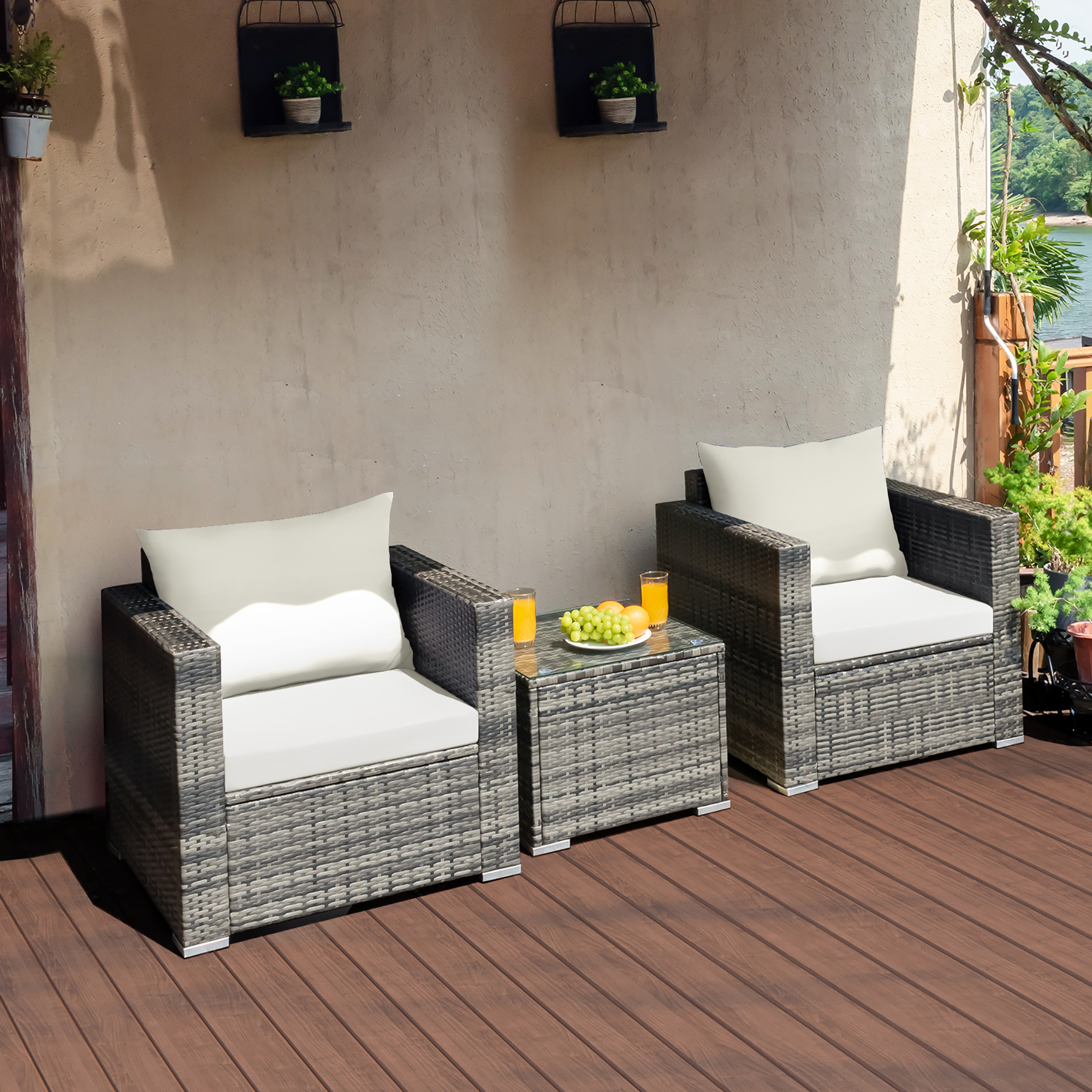 3 Piece Set: Costway Patio Rattan Furniture Bistro Set