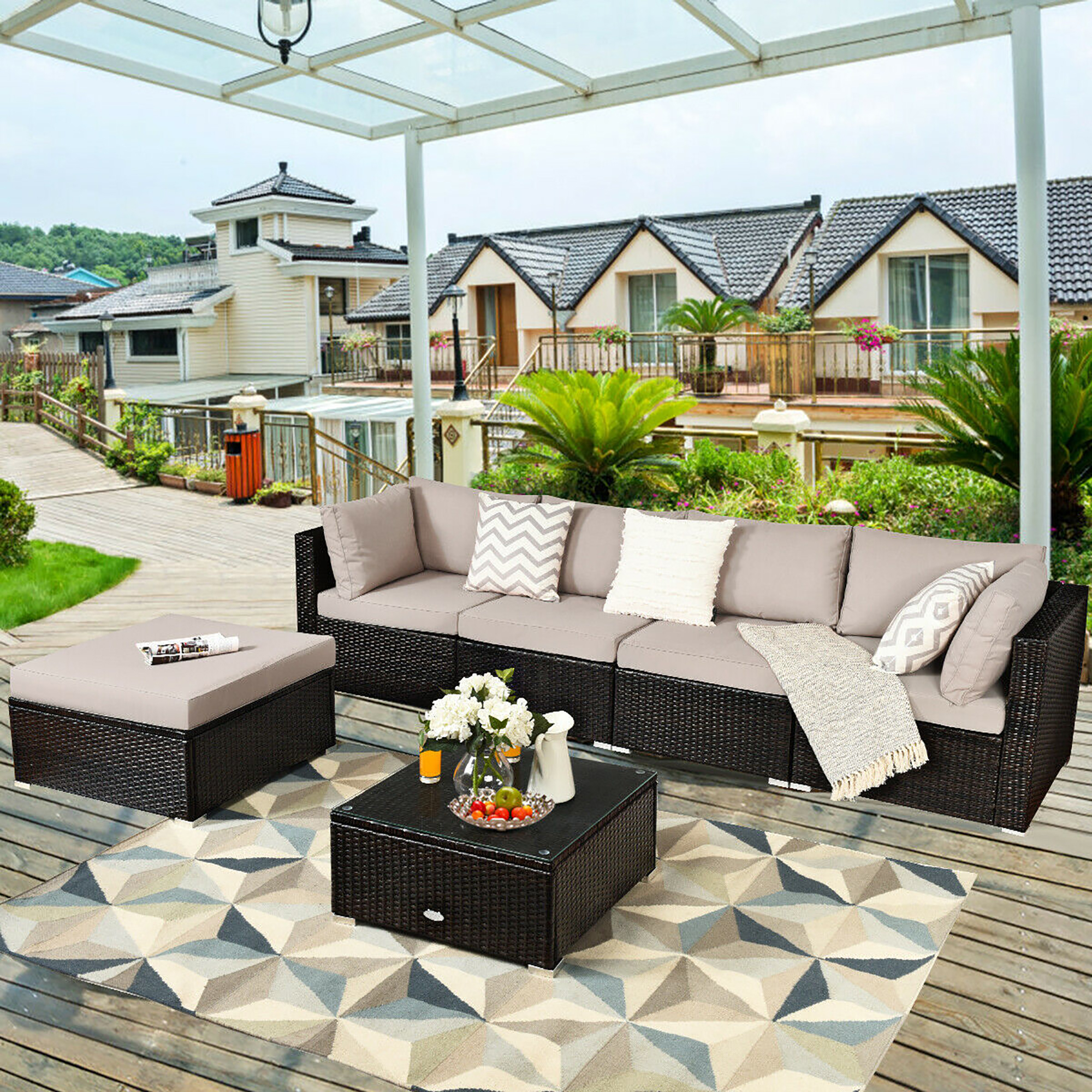 6 Piece Set: Costway Outdoor Patio Rattan Furniture Set