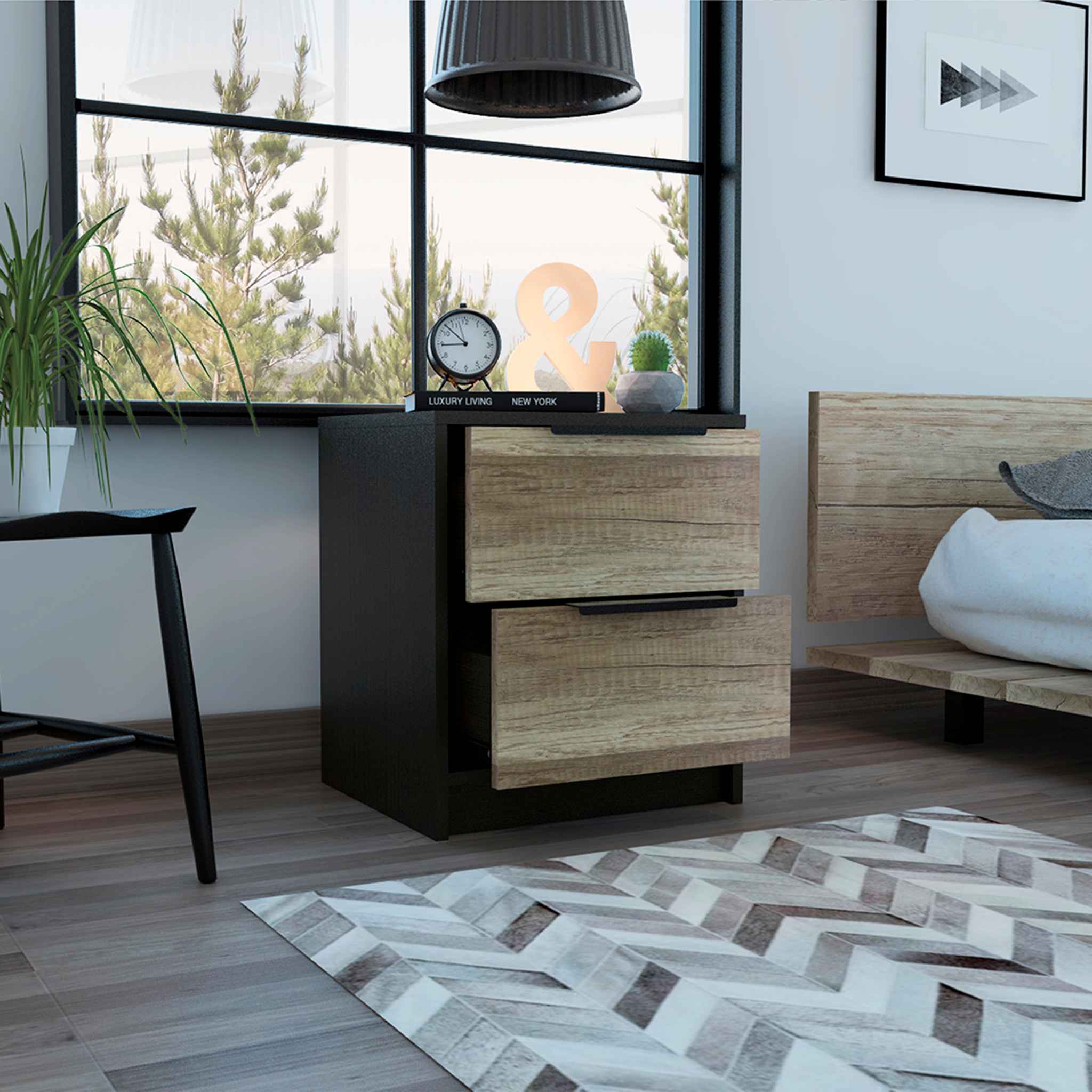 FM FURNITURE Washington Night Stand, With Two Large Drawers