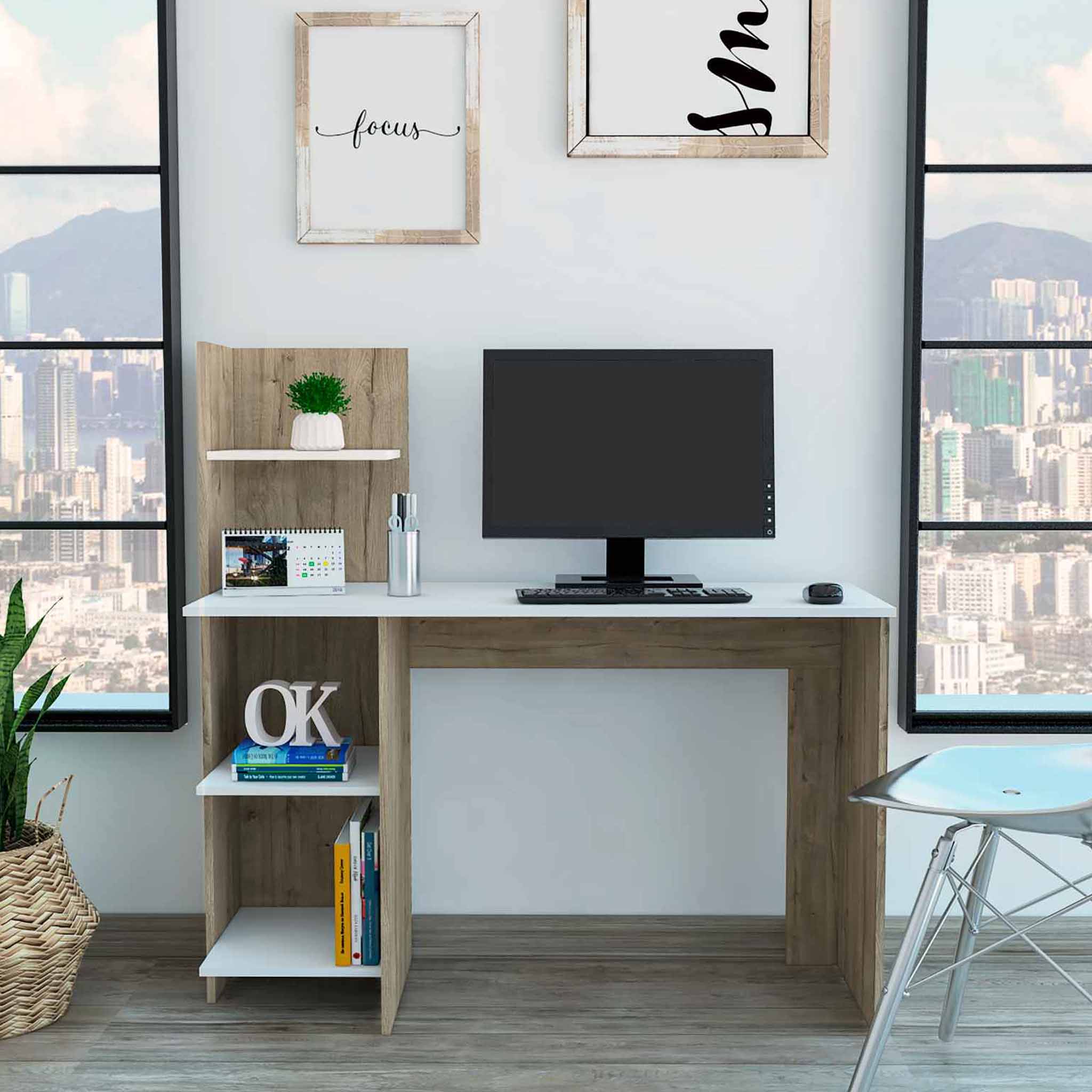 FM FURNITURE Tecoa Desk, With Four Shelves